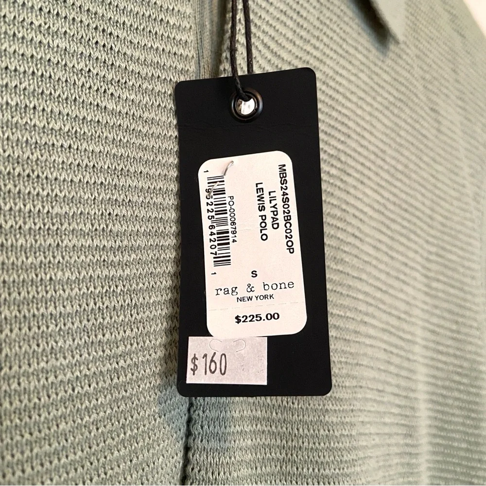 $225 Rag & Bone Lewis Knitwear Polo Sage Green